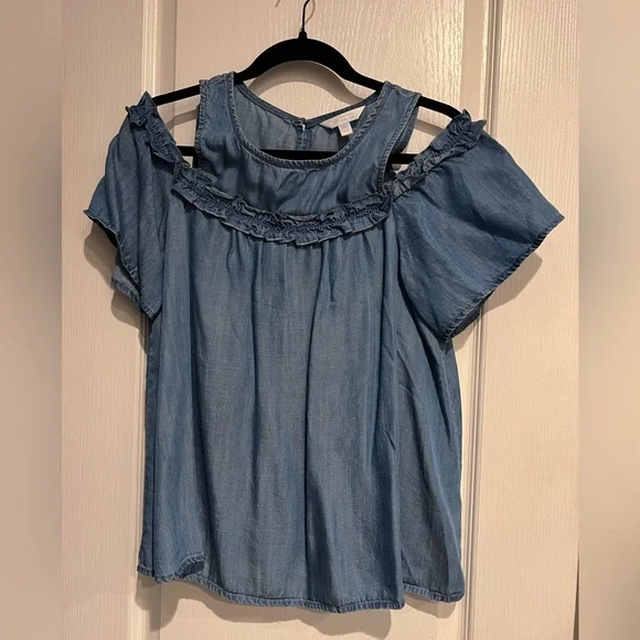 LC Lauren Conrad Blue Ruffled Blouse - Picture 3 of 8